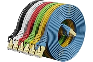 Cat 7 Shielded Patch Cable 10ft 6Pack 6Colors, Cat7 Flat Ethernet Cables, Compatible with Cat5e/Cat6 Network, High Speed Inte