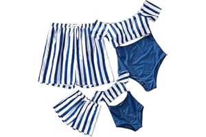 IFFEI Family Matching Swimwear One Piece Bathing Suit Striped Hollow Out Monokini Mommy and Me Beachwear