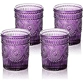 4 Pack Romantic Water Glasses-10.5 OZ Purple Vintage Drinking Glasses Tumblers for Whisky, Beer, Juice, Beverages, Cocktail