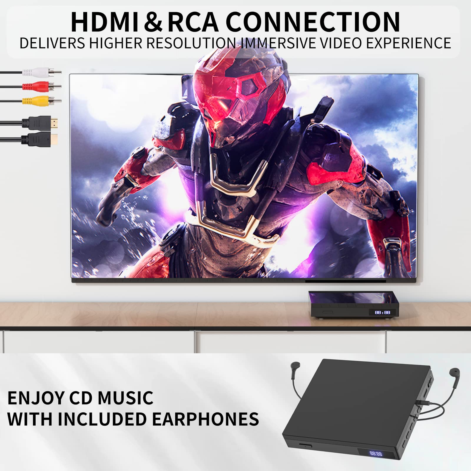 Small DVD Player with HiFi Speaker,Region Free HDMI DVD Players for TV with Earphone Remote Control,Compact DVD Player Built-in PAL/NTSC USB Port,Black