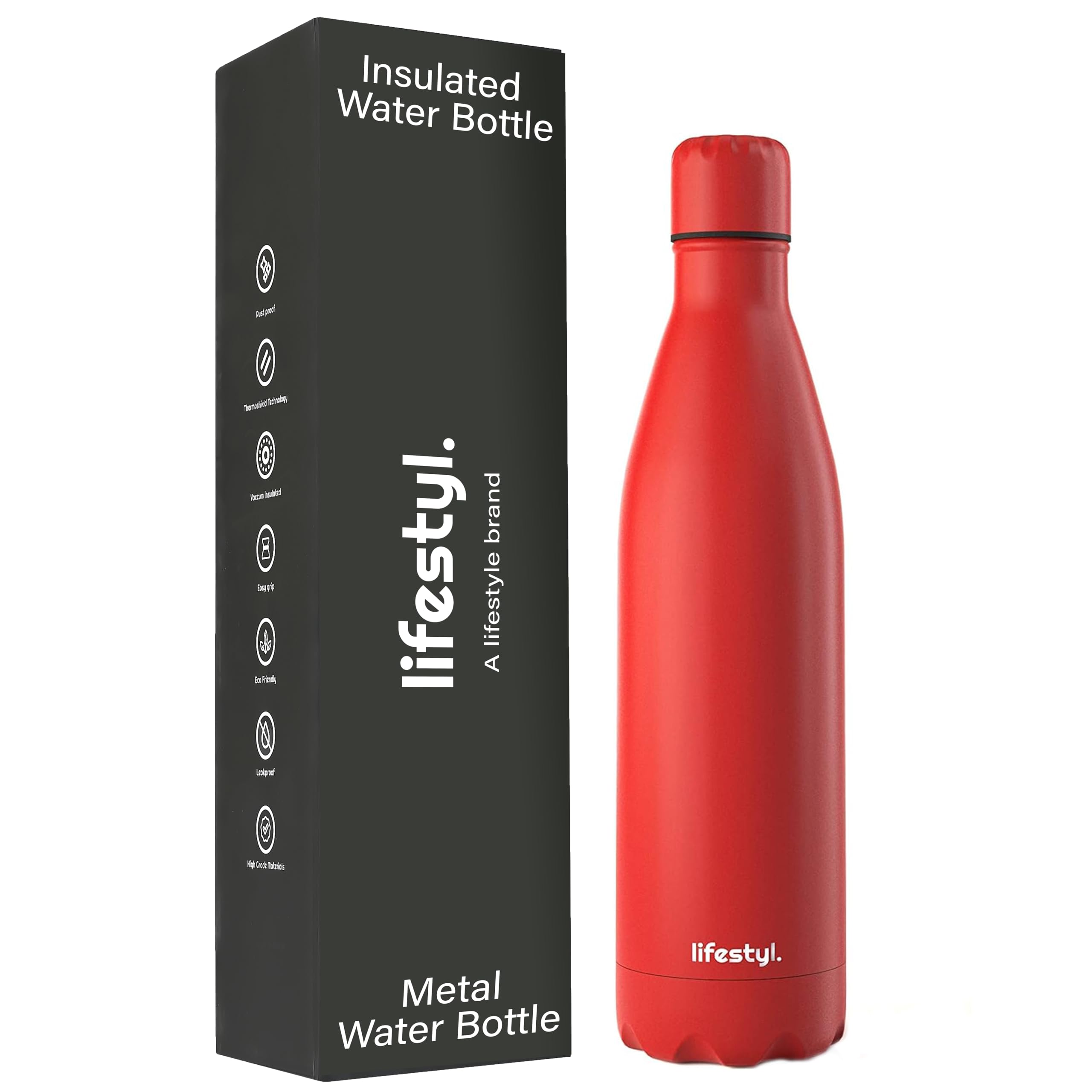 Lifestyl Stainless Steel Water Bottle | 24 Hrs Cold & 12 Hrs Hot| Thermoshield Technology Vacuum Insulated Metal Water Bottles, Leak-Proof Drinks Bottle for Gym (Red, 750 ml)