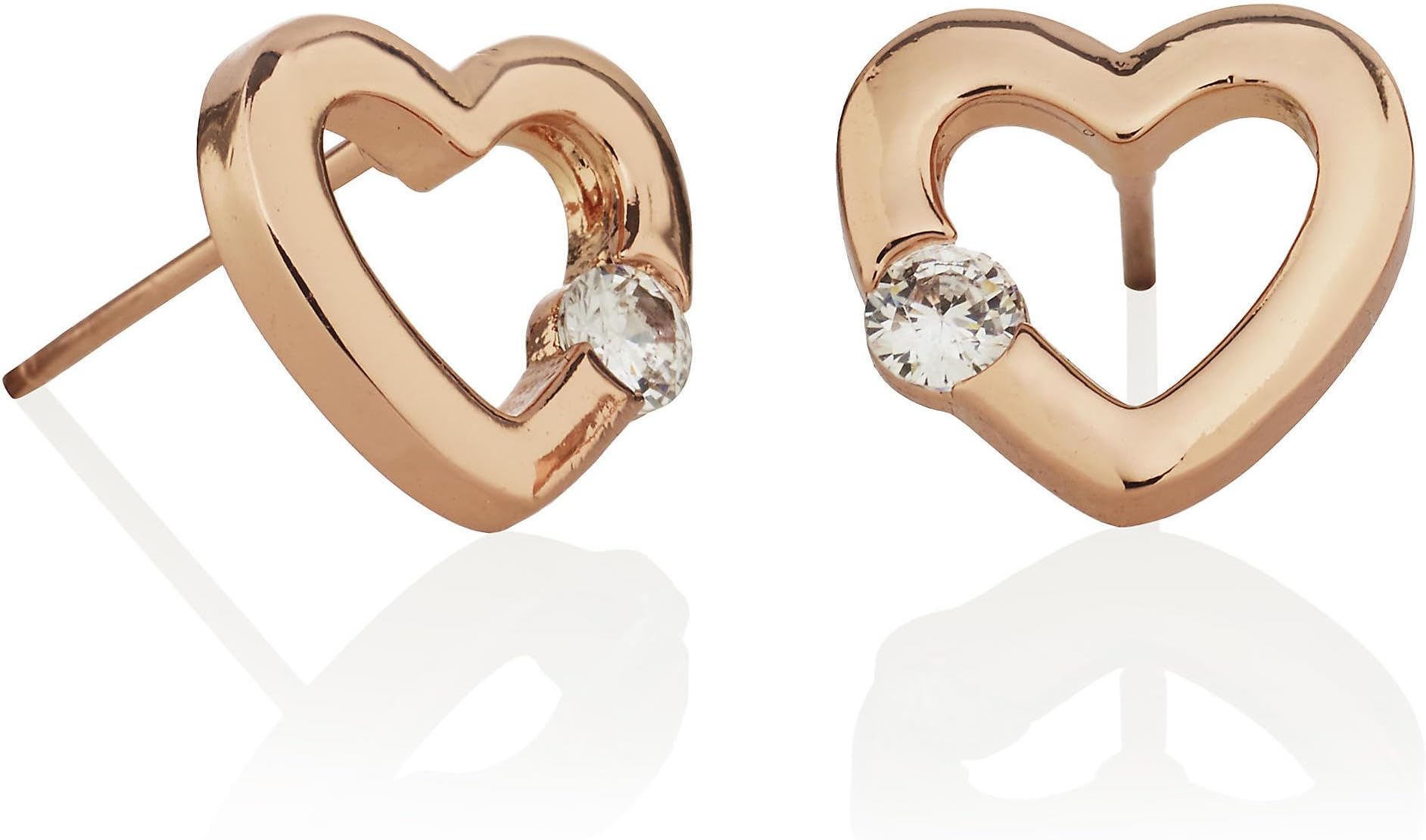 Love Heart Earrings. 18 Carat Rose Gold Plated or Fine Silver Colour Heart Studs with Cubic Zirconia. Love Heart Shaped Earrings with Gift Box.