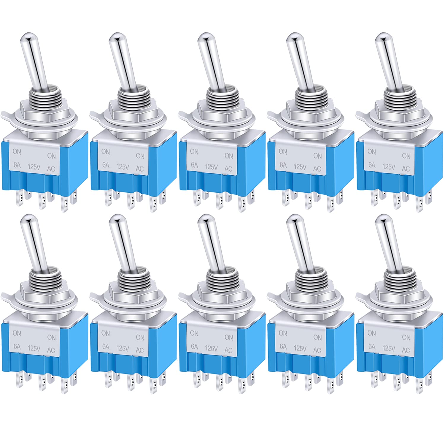 Taiss/10 Pcs Toggle Switch AC 125V 6A Amps ON/ON 6 Terminals 2 Position DPDT MTS-202