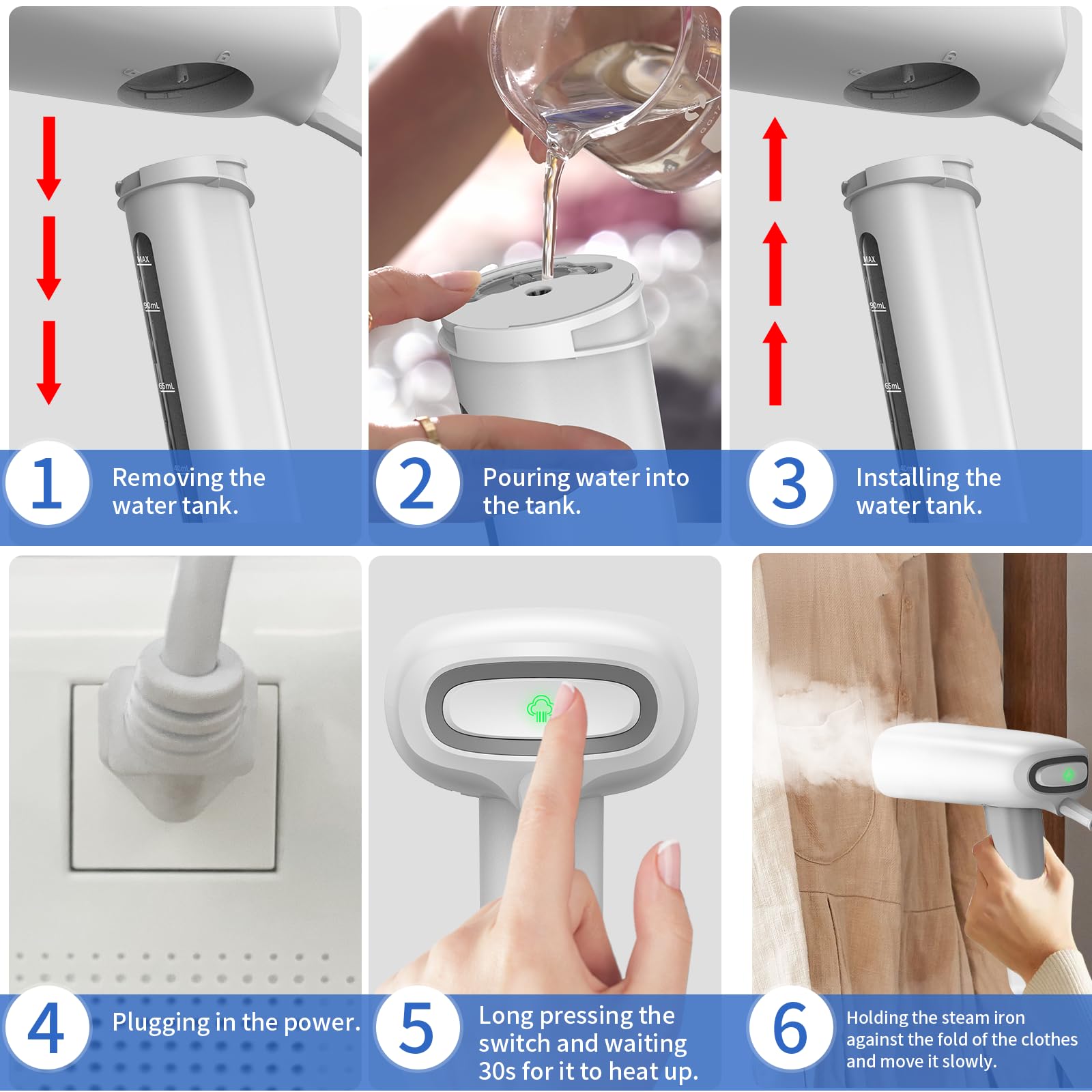 Steamer for Clothes, Travel Clothing Steamer, Handheld Folding Garment Steamer,30-Sec Fast Heat-up,Portable 1100W 120ml Fabric Wrinkle Remover for 110V-120V US-CA