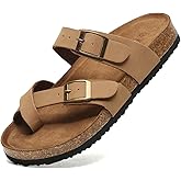 Yozuru Womens Cork Footbed Sandals Comfort Open Toe Slides Adjustable Buckle Beach Summer Flat Sandals with Arch Support