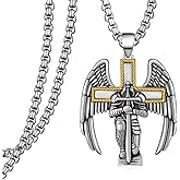 Sbzxbt St. Michael Pendant for Men - 925 Sterling Silver Cross Archangel Necklace - Saint Michael the Archangel Jewelry - Catholic Gift for Him - 22+2" Chain