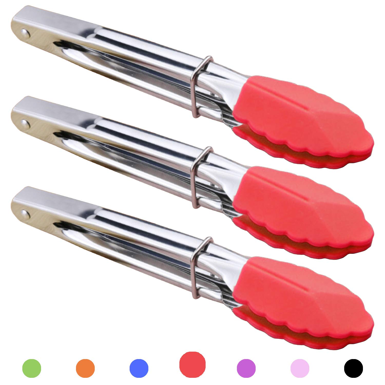 Small Tongs Kitchen Silicone Tips 7 Inch Kitchen Sets of 3 or 6