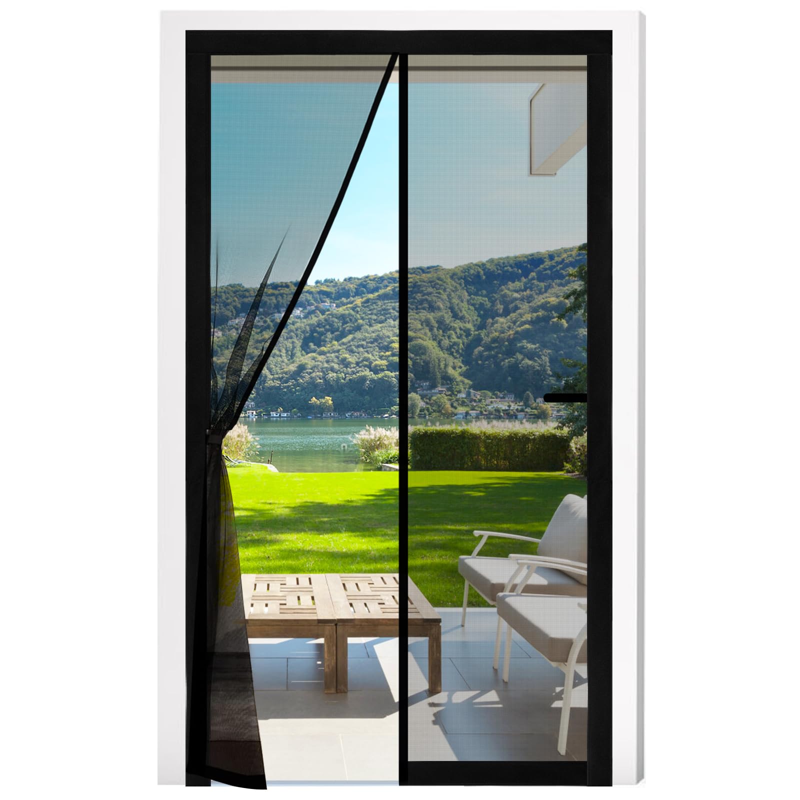 Fillis Magnetic Fly Screen Doors 90x210cm, Mosquito Proof Door Curtains, Fiberglass Mesh with Full Frame Hook and Look, Keep Insects Out