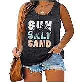 Plus Size Sun Salt Sand Coconut Tree Tank Tops Women Sleeveless Beach Praty T-Shirt Summer Hawaiian Holiday Tank Tops