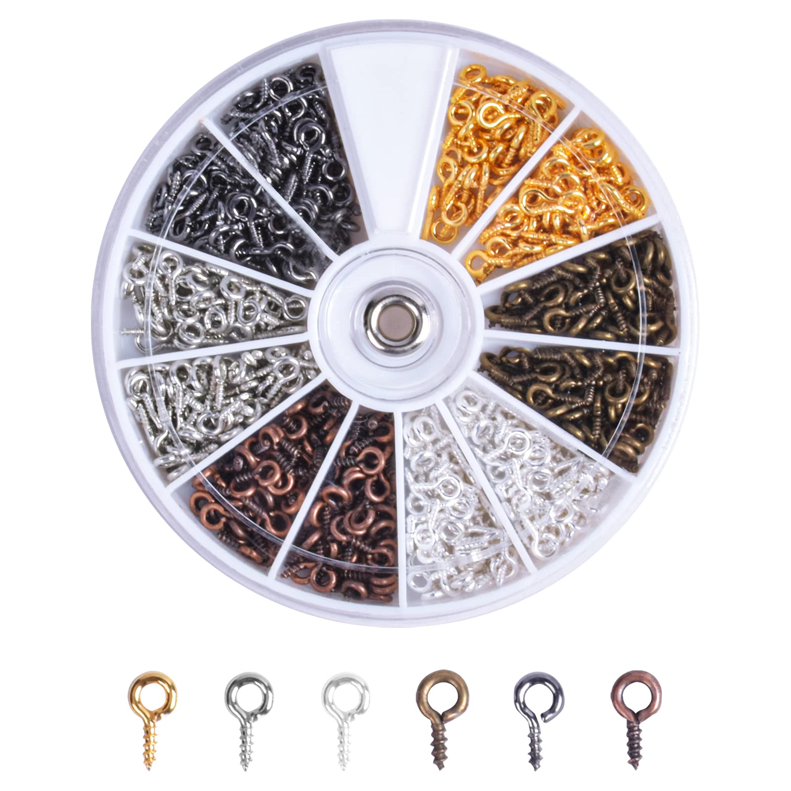 600 Pcs Small Screw Eye Pins Hooks, Eye Screw Hooks Eyelets Screw Threaded, Mini Mixed Color Eyepins Hooks, Metal Screw-in Hooks for Jewelry Making Findings DIY Crafts Projects, 4 x 8mm