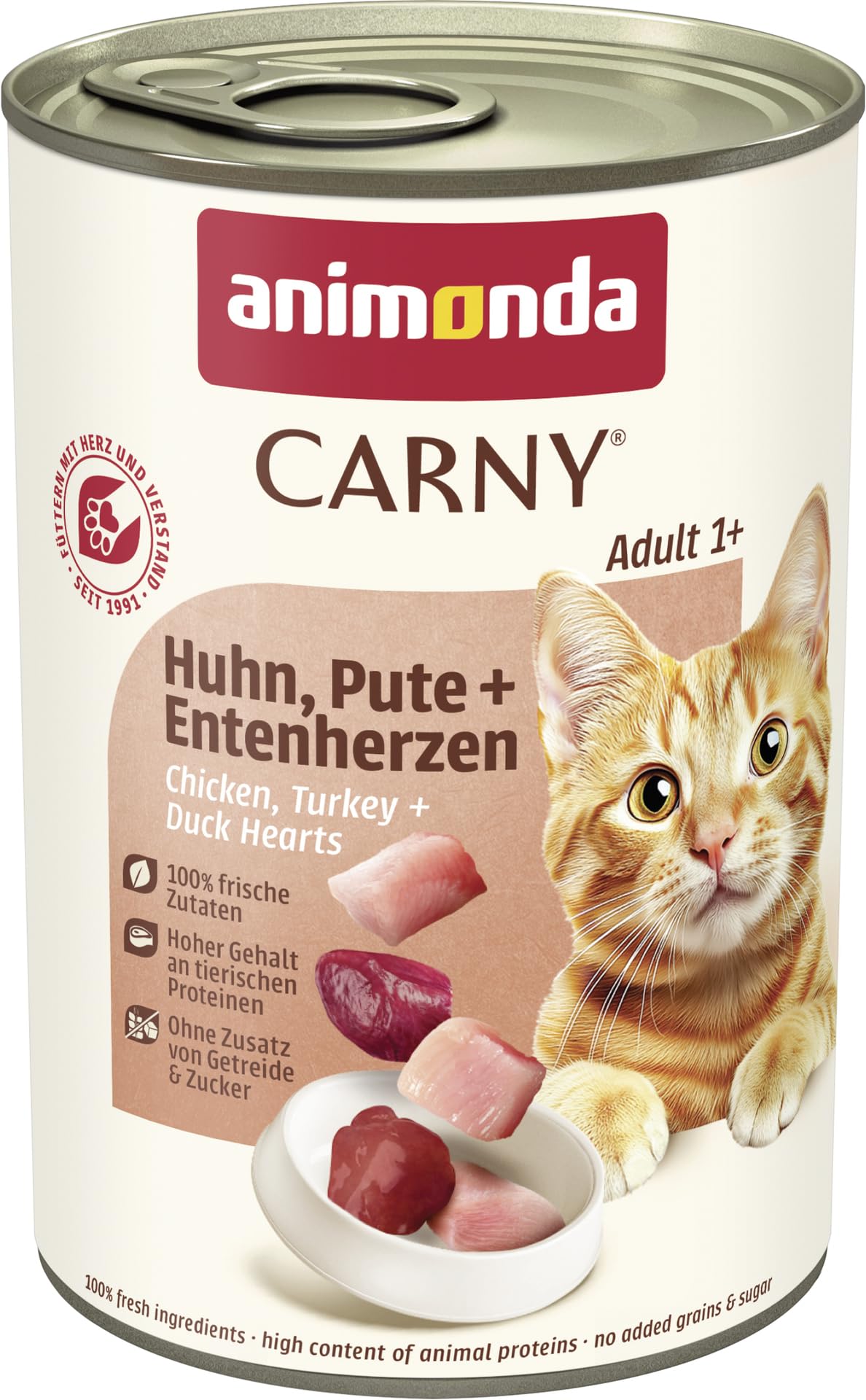 animonda Carny Adult cat food, wet food for adult cats, chicken, turkey + duck heart, 6 x 400g