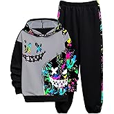 WDIRARA Boy's 2 Piece Outfits Colorful Graphic Print Long Sleeve Hoodie and Sweatpants Set Tracksuit