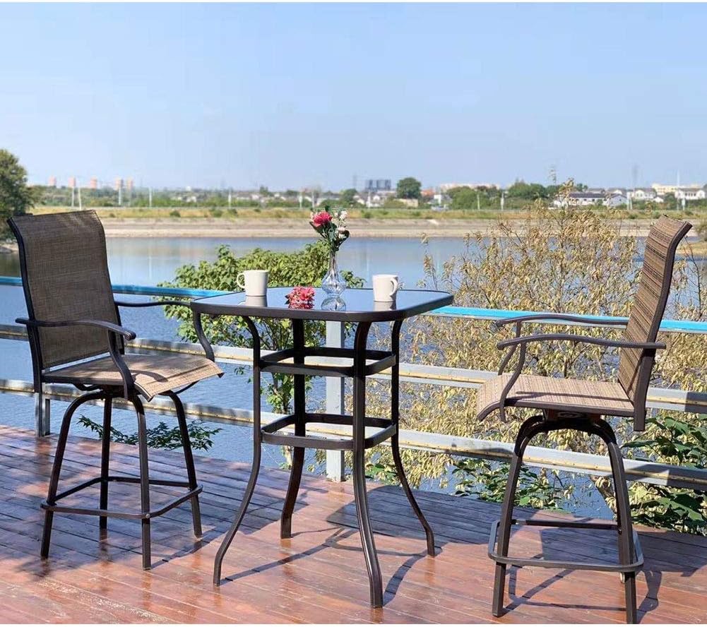PHI VILLA Swivel Bar Stools All-Weather Patio Furniture, 2 Pack: Garden & Outdoor