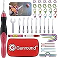 Genround DIY Lighted Crochet Hooks, 46pcs LED Lighted Crochet Hooks Set with Case, Rechargeable Light Up Crochet Hooks, Interchangeable Heads 2.5 mm to 6.5 mm for DIY Craft Supplies, Knitting Needles