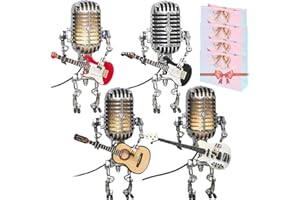 haccen Mic Rockbot, Sherum Mic Rockbot, Dotmalls Mic Rockbot, Retro Style Microphone Robot Table Lamp, Holding Guitare Vintage Night Light, Metal Microphone Robot Lamp