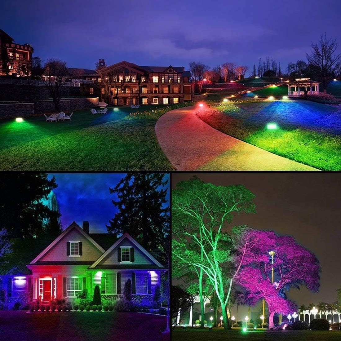 LED Flood Light 100W Equivalent, Outdoor Color Changing Led Stage Landscape Lighting, RGB Bluetooth Smart Floodlights 2700K & 16 Million Colors&Timing& Music Sync, IP66 Waterproof US 3-Plug (2 Pack) - - 