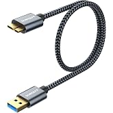 SUNGUY Micro USB 3.0 Cable 1.5FT, USB A Male to Micro B | Hard Drive Cable Compatible with Galaxy S5, Note 3, Toshiba Canvio, Camera, Hard Drive