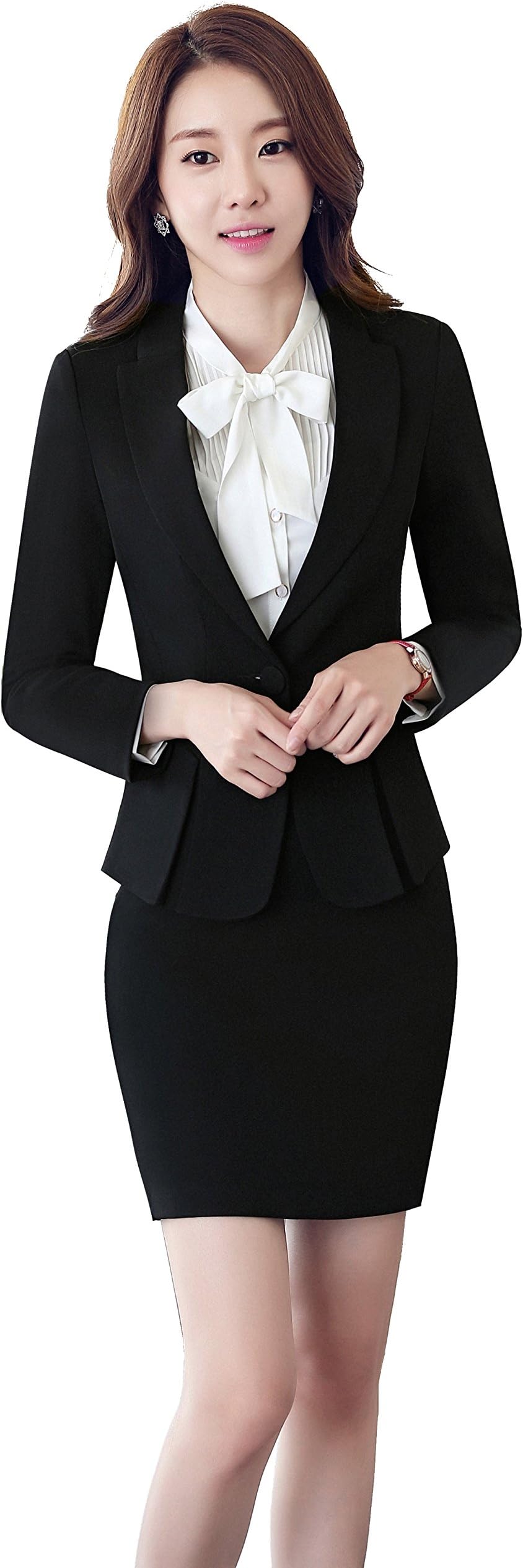 uruoi Women's Two Piece Office Lady Blazer Business Suit Set