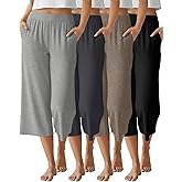 Neer 4 Pack Women's Capri Pants Wide Leg Capris Yoga Sweatpants Lounge Loose Fit High Waist Workout Cropped Pants with Pocket