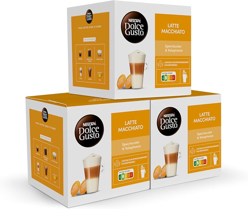 NESCAFÉ Dolce Gusto Latte Macchiato - Cápsulas de Café, 48 Cápsulas (3 x 16) - Original para Cafeteiras Dolce Gusto