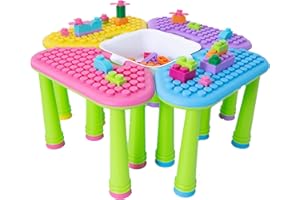 UNiPLAY Indoor/Outdoor Toddler Activity Table 4-Set with 42 Piece Building Blocks, Kids Play Table for Building Blocks Toy, Motor Development, Sensory Learning Toys for Toddlers