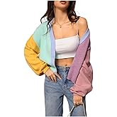 GORGLITTER Women's Colorful Button Up Cropped Cardigan Open Front Long Sleeve Lightweight Knit Sweaters
