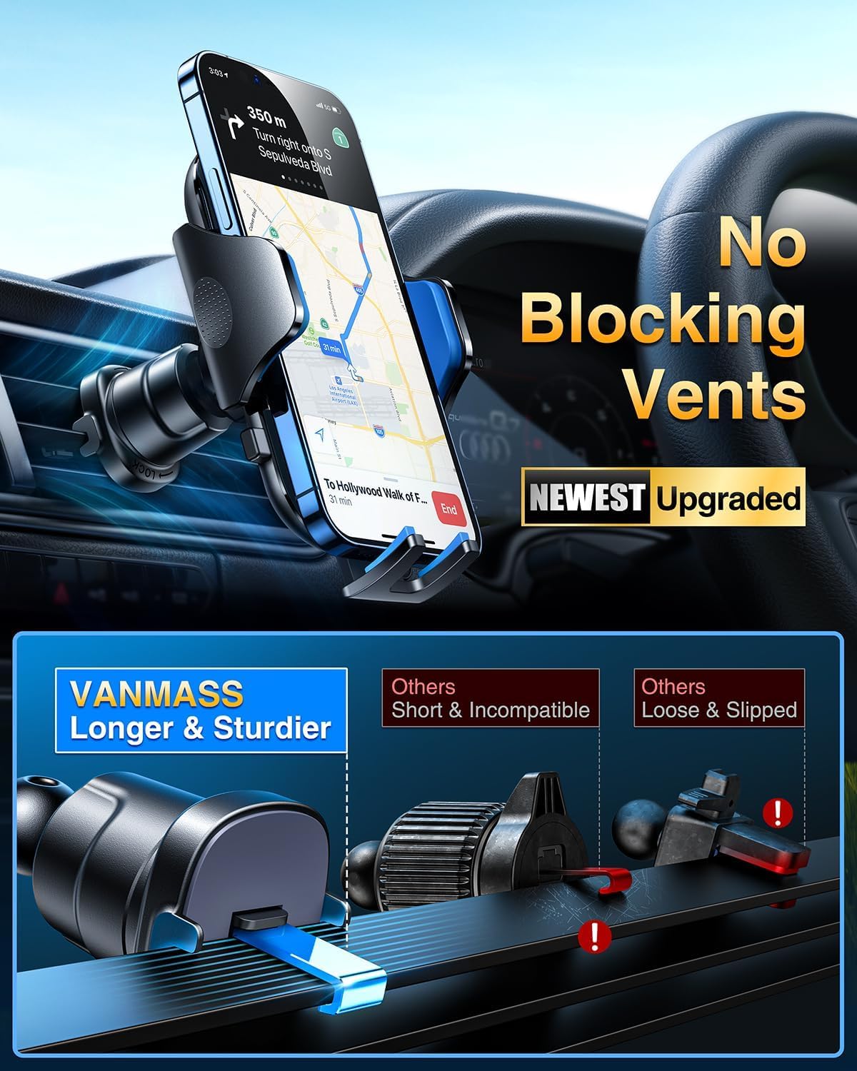 VANMASS Car Phone Holder 2025 Ultimate Military-Grade Phone Holder for Your Car Windshield Dashboard【Newest Best Strongest】 Cell Phone Car Mount with Patent & Safety Certs for iPhone Samsung Android
