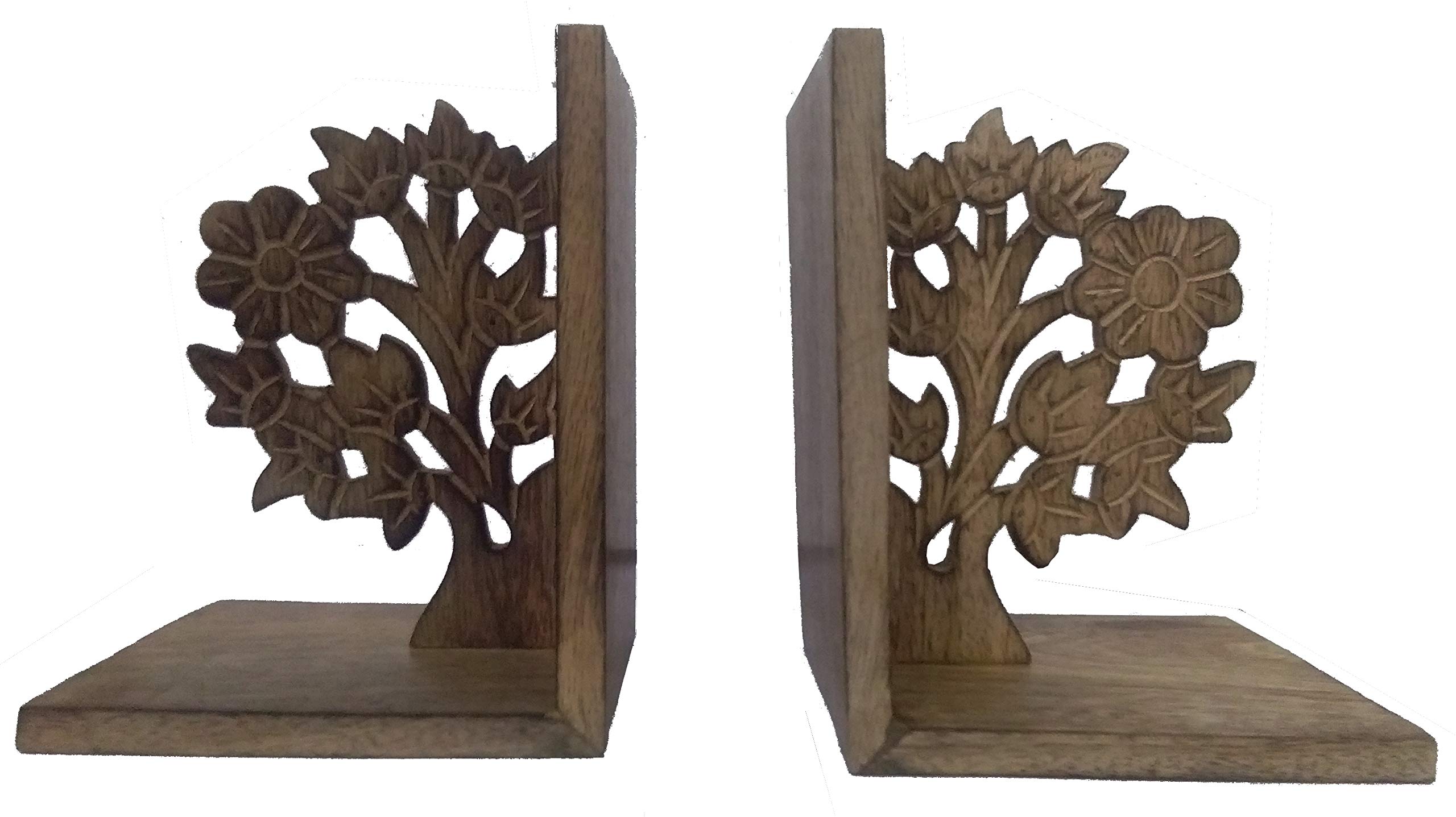 Purpledip Wooden Bookends Stand Holder Bookshelf Organizer 'Wisdom Tree': Unique Decor Gift for Book Lovers (11941)