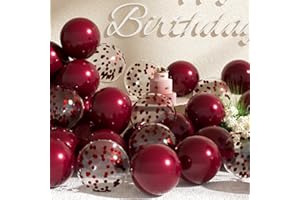 SUWEN Burgundy Balloons and Burgundy Confetti Balloons Set 47PCS Shiny Latex Helium Maroon Balloon for Birthday Graduation Anniversary Party Decorations