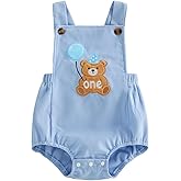 Lamuusaa Toddler Baby Boy Birthday Outfit One Animal Embroidery Romper Backless Bodysuit Jumpsuit Overalls Cake Smash Outfit
