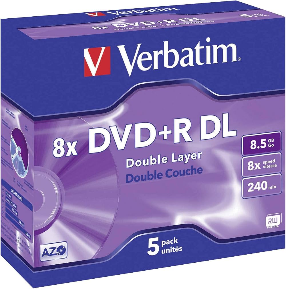 Verbatim DVD+R Double Layer 8.5GB 8x Jewel Case 5 Pack Scratch Protection