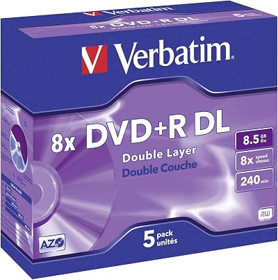 Verbatim DVD+R Double Layer 8.5GB 8x Jewel Case 5 Pack Scratch Protection