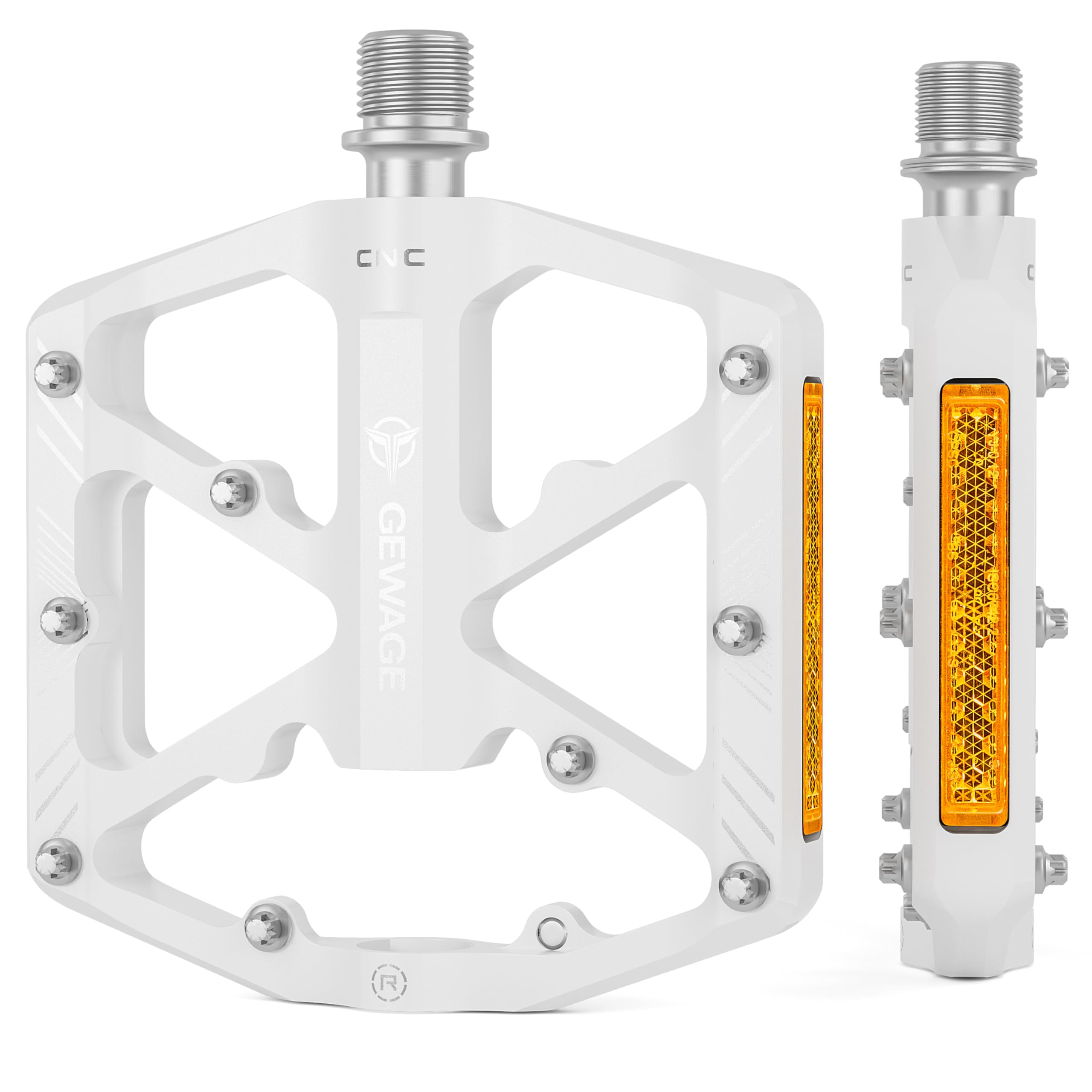 GEWAGE Bike Pedals With Reflective Strips, 3 Sealed Bearings Non-Slip CNC Aluminum Bicycle Platform 9/16" Pedals For Road Bike MTB E-Bike. (White) — image 1