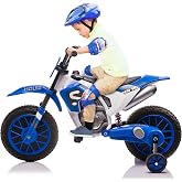 TOBBI Kids Dirt Bike 12V Electric Motorcycle Ride on Toys | Battery Powered Motorbike Off-Road Motocross for Toddler Boys Girls 3+ Years with 35W Dual Motors, Training Wheels, Blue