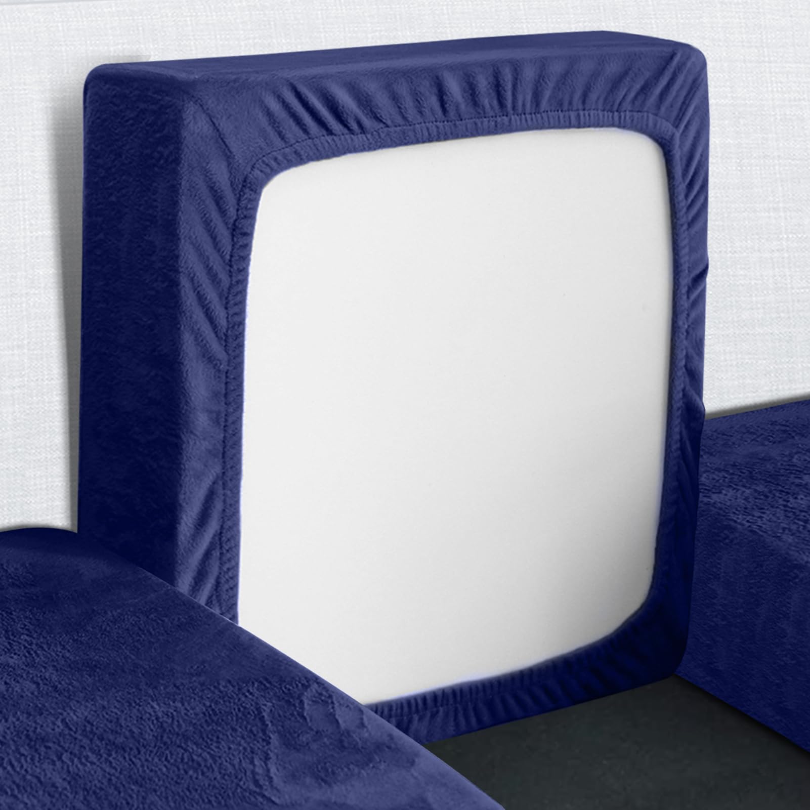 Yeahmart Sofa Seat Cushion Cover, Sofa Cushion Slipcovers Stretch Velvet, Couch Cushion Covers Replacement for Individual Cushions with Elastic Bottom (Blue, 3 Seater)