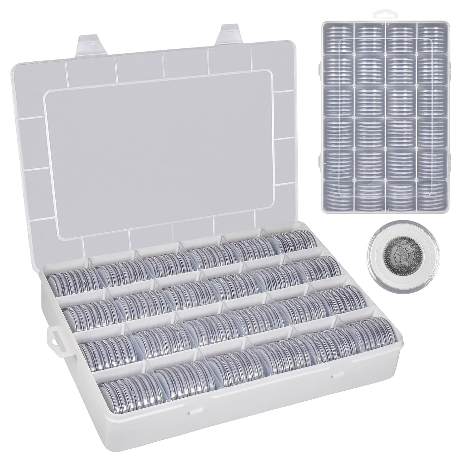Photo 1 of 168 Pcs 46mm Coin Capsules Case with Foam Gasket, Plastic Storage Organizer Holder for Coin Collection Supplies, 7 Sizes (16/20/ 25/27/ 30/38/ 46mm) (Box Only)-White