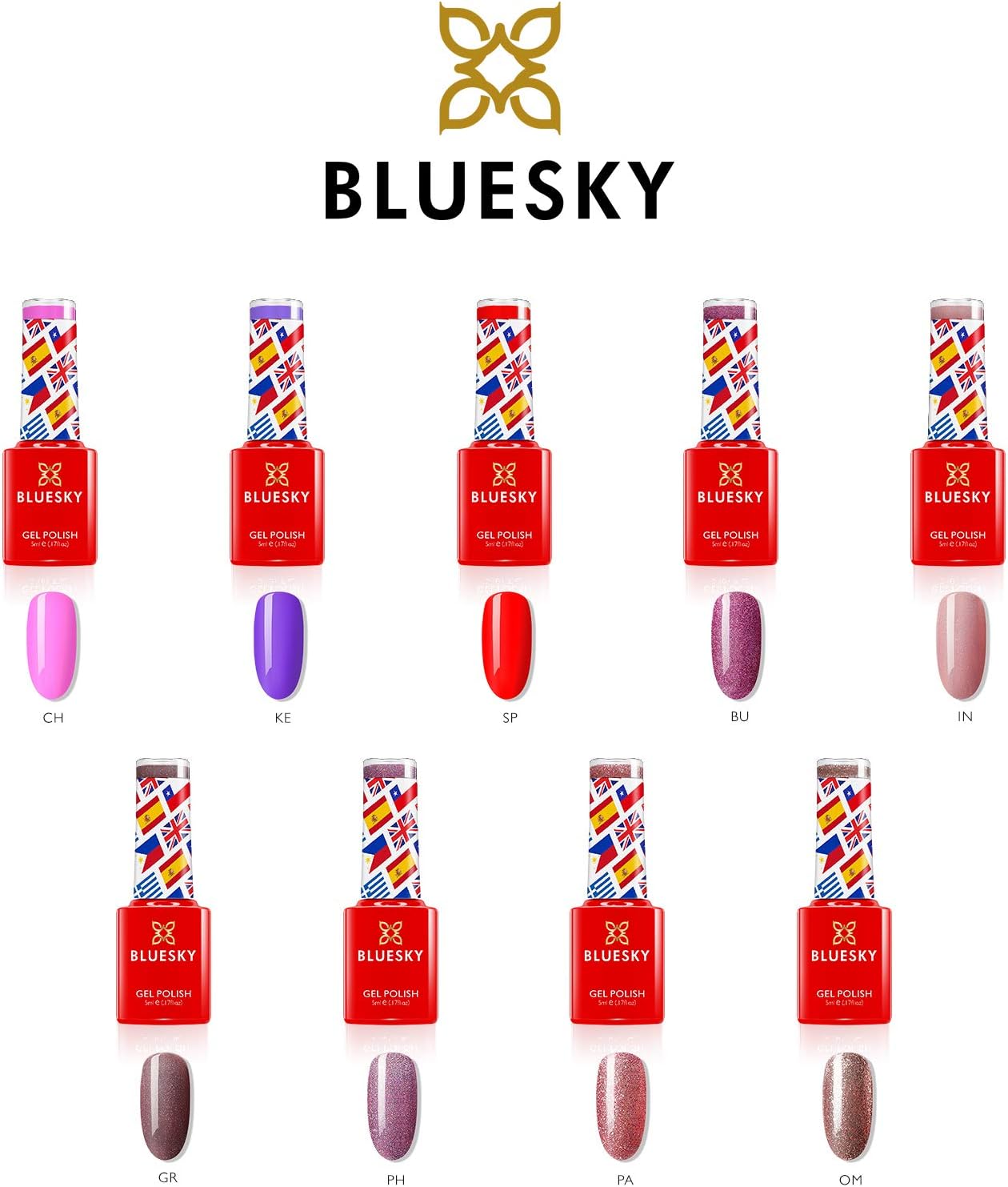 Bluesky Gel Nail Polish Set, 10 Year Anniversary - Full Collection. 9 x 5ml. Pink, Purple, Red, Mauve, Nude, Pastel, Fine Glitter (Requires curing under UV/LED Lamp) - Image 3