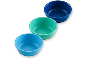 Re-Play 12 oz. Toddler Bowls Set of 3 - Kids Deep-Walled, Durable & Reusable Snack and Meal Bowls, Dishwasher & Microwave Safe, BPA-Free, Made in USA from Recycled Plastic, True Blue