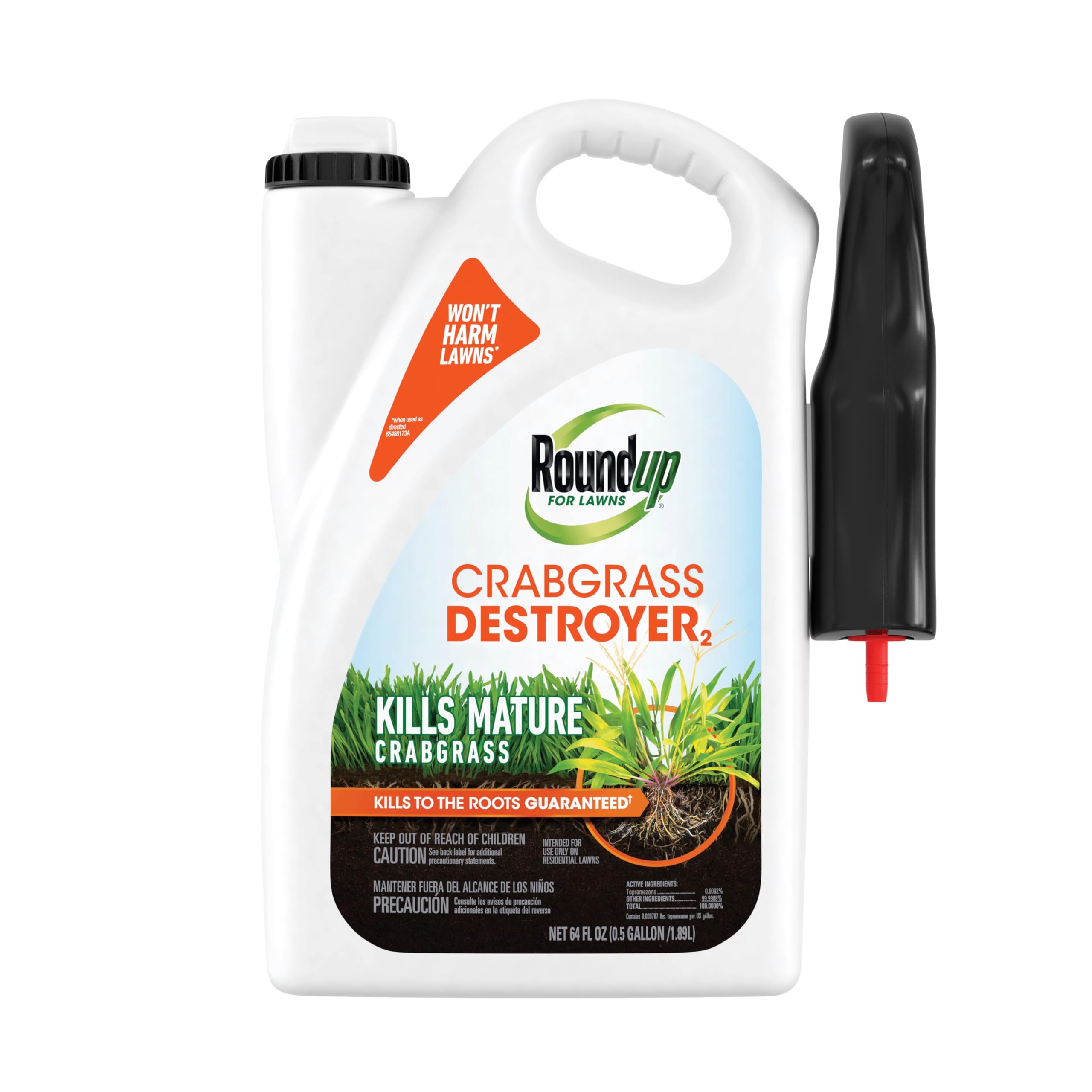 Photo 1 of Roundup for Lawns Crabgrass Destroyer2, Tough Weed Killer, Kills Crabgrass, Foxtail, Goosegrass, Ready-to-Use, 64 oz.