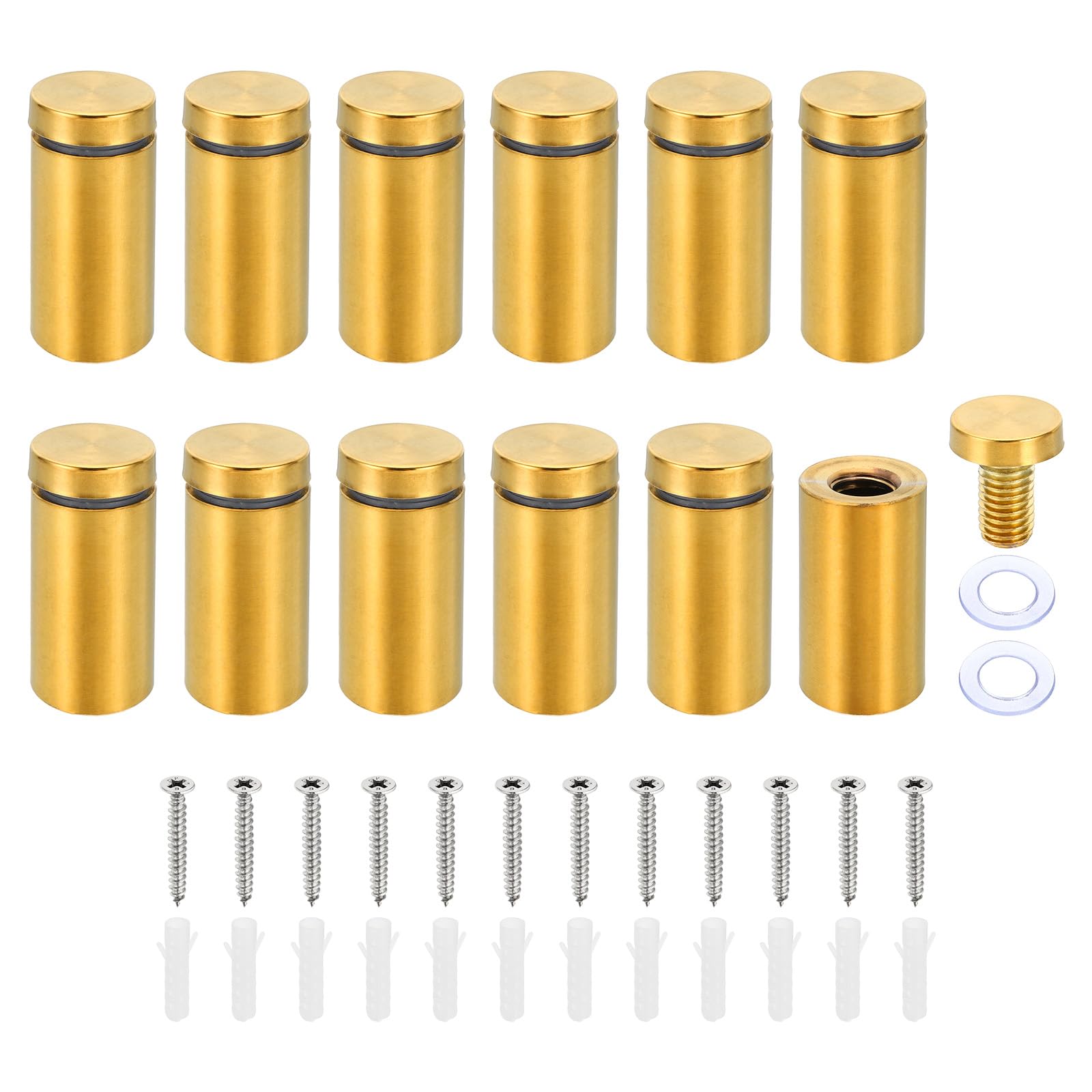PATIKIL 3/4 x 1.6 Inch Sign Standoff Screws, 12 Set Stainless Steel Wall Standoff Mounting Hardware Advertising Glass Nail for Hanging Acrylic Picture Frame Acrylic Panel, Gold