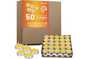 Linegohts 50 Pack Unscented Tea Lights - 4+ Hour Burn Time - Clean-Burning Palm Votive Smokeless Tealights Candles for Home, Shabbat & Anniversaries (Yellow)