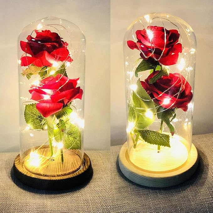 Ameublement Et Decoration Decoration De La Maison Mariage Fleur Artificielle Decor Cadeaux Romantique Pour Femme Noel Valentin Rose Eternelle Anniversaire La Belle Et La Bete Enchanted Rose Elegant Dome En Verre Avec