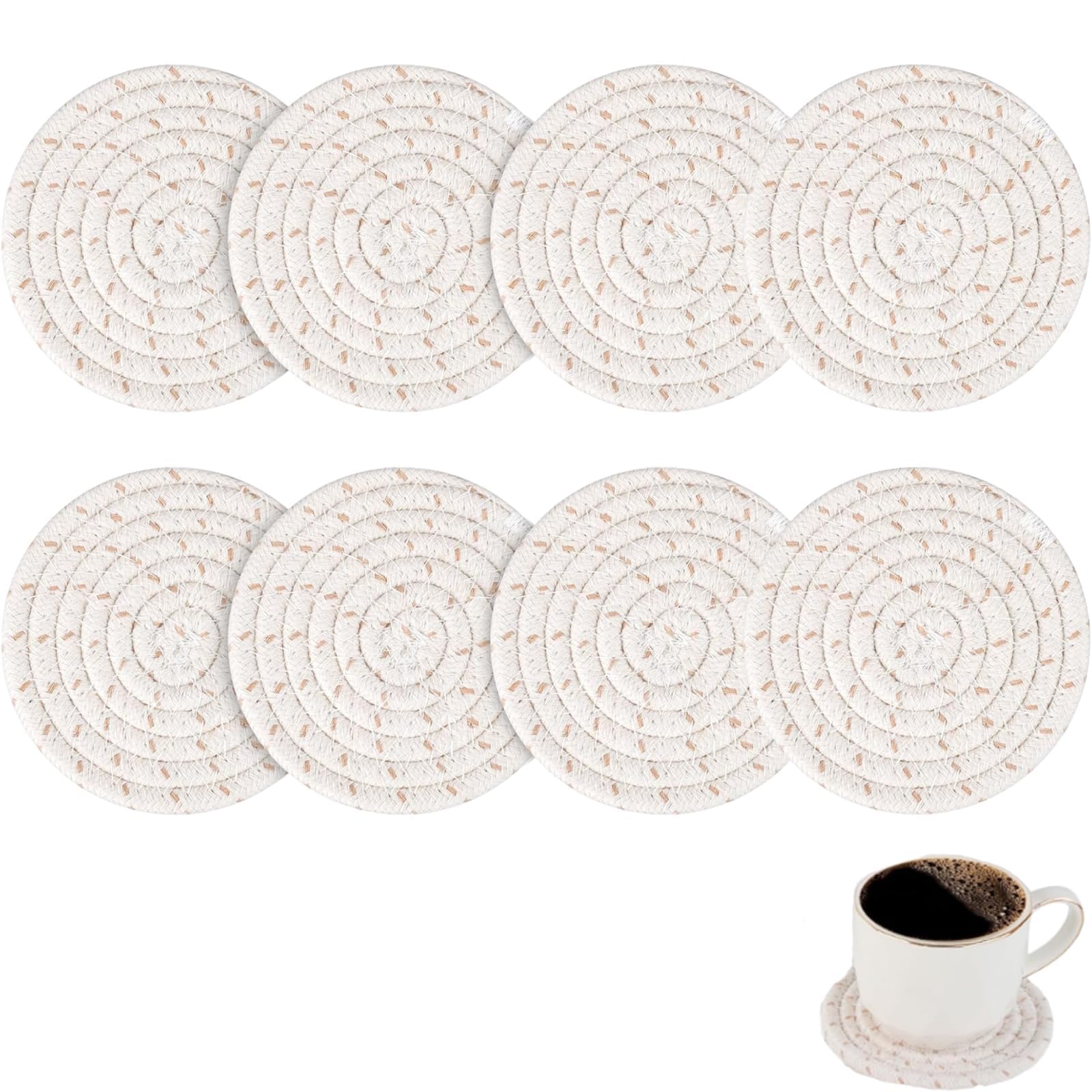 Coasters Set of 8, Coasters, Woven Coasters, Cotton Woven Drink Coasters, Braided Coasters Heat-Resistant for Home Coffee Table Desk Cups Tabletop Protection Coasters