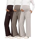 Sweetyweee 3 Pack Women's Maternity Pants Wide Leg Lounge Over The Belly Loose Drawstring Casual Pregnancy Pants with Pockets