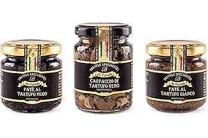 La Rustichella - Black Truffle Paté, White Truffle Paté and Black Sliced Truffle Set, (270g - 9,52 OZ) - Vegan, Gluten Free, Cholesterol Free