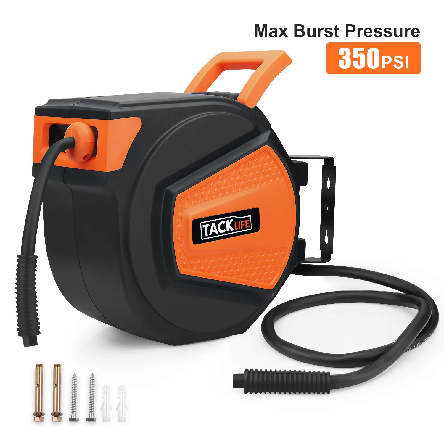 TACKLIFE Retractable Air Hose Reel with 3/8Inch by 50Feet Hybrid Hose