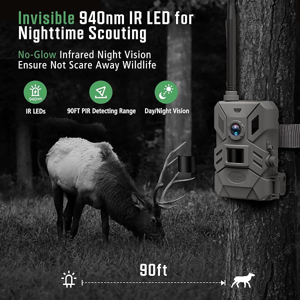 OUTDOOR EXPERT 4G CELLULAR TRAIL CAMERA WITH NO GLOW 940NMNIGHT VISION,36MP HUNTING CAMERA HD VIDEO IP66 WATERPROOF GAME CAM,90FT FLASH RANGE WILDLIFE MONITOR-NEW