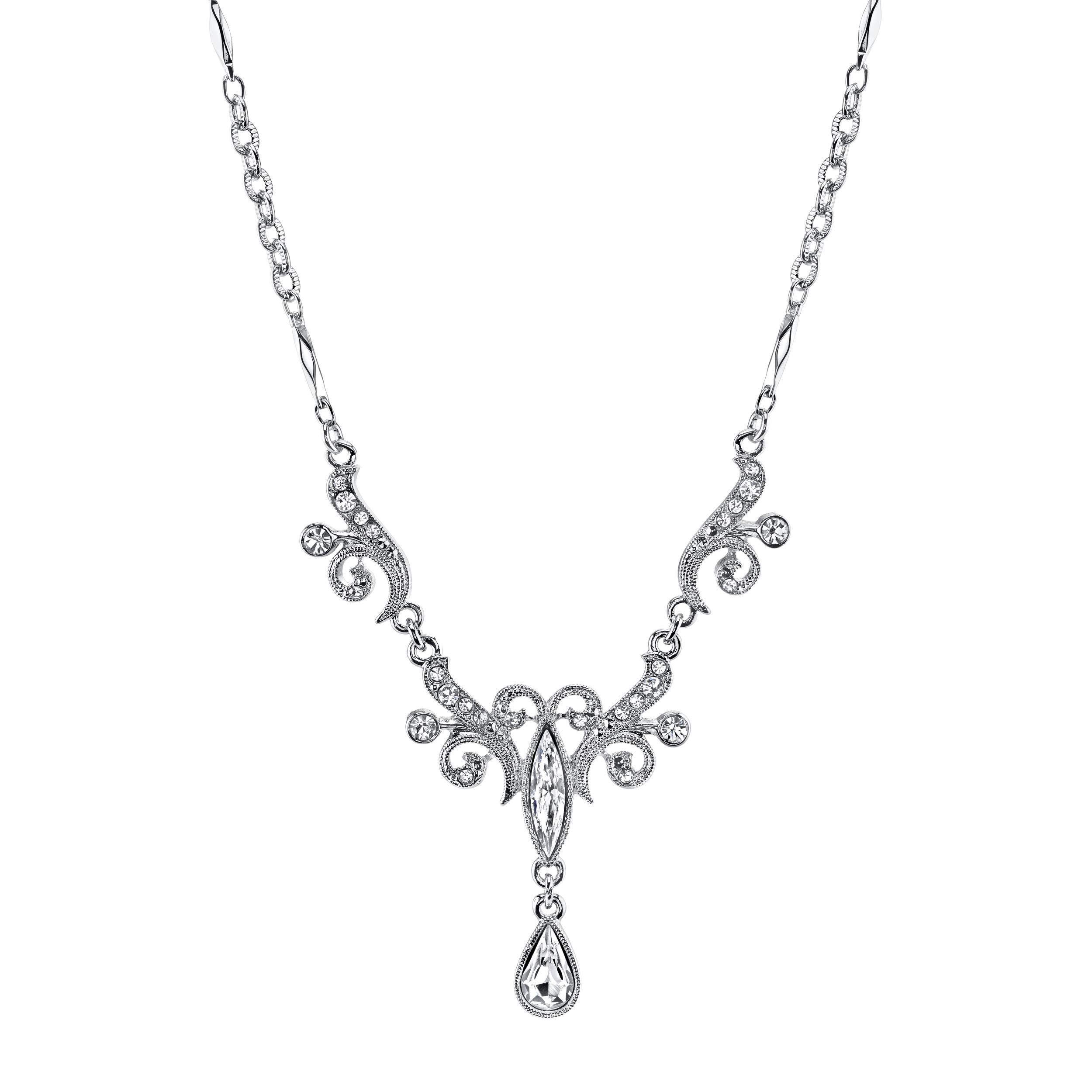 1928 Jewelry Collar con colgante de lágrima de cristal para mujer, 15.0 in + extensión de 3.0 in