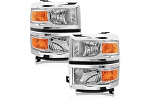 AXLAHA for 2014-2015 Chevy Silverado 1500 Pickup Headlights Assembly Halogen Factory OE Style Chrome Housing Replacement Driver and Passenger Side Pair