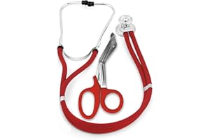 ASA TECHMED Sprague Double Tube Adult and Pediatric Stethoscope + Matching EMT Shears, Ideal for EMT, Nurse, Doctor, Medical Student, Paramedic, and First Responders (Red)